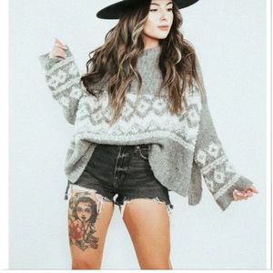 Free People Ragnar Fair Isle Sweater in Grey Wool Blend